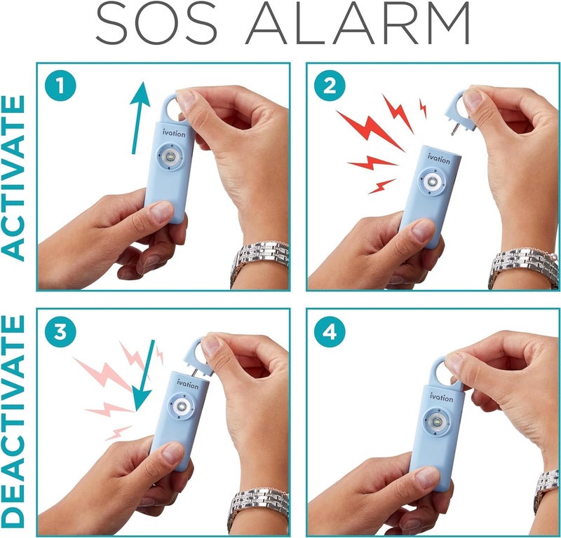 Ivation Personal Rechargeable SOS Alarm, Pocket Size Loud 130dB Sound Safety Siren & LED Panic Strobe Light with Carabiner Keychain Clip for Women, Children & Seniors, Blue - Image 3